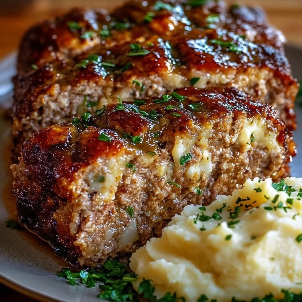Garlic Parmesan Chicken Meatloaf served with a side of vegetables