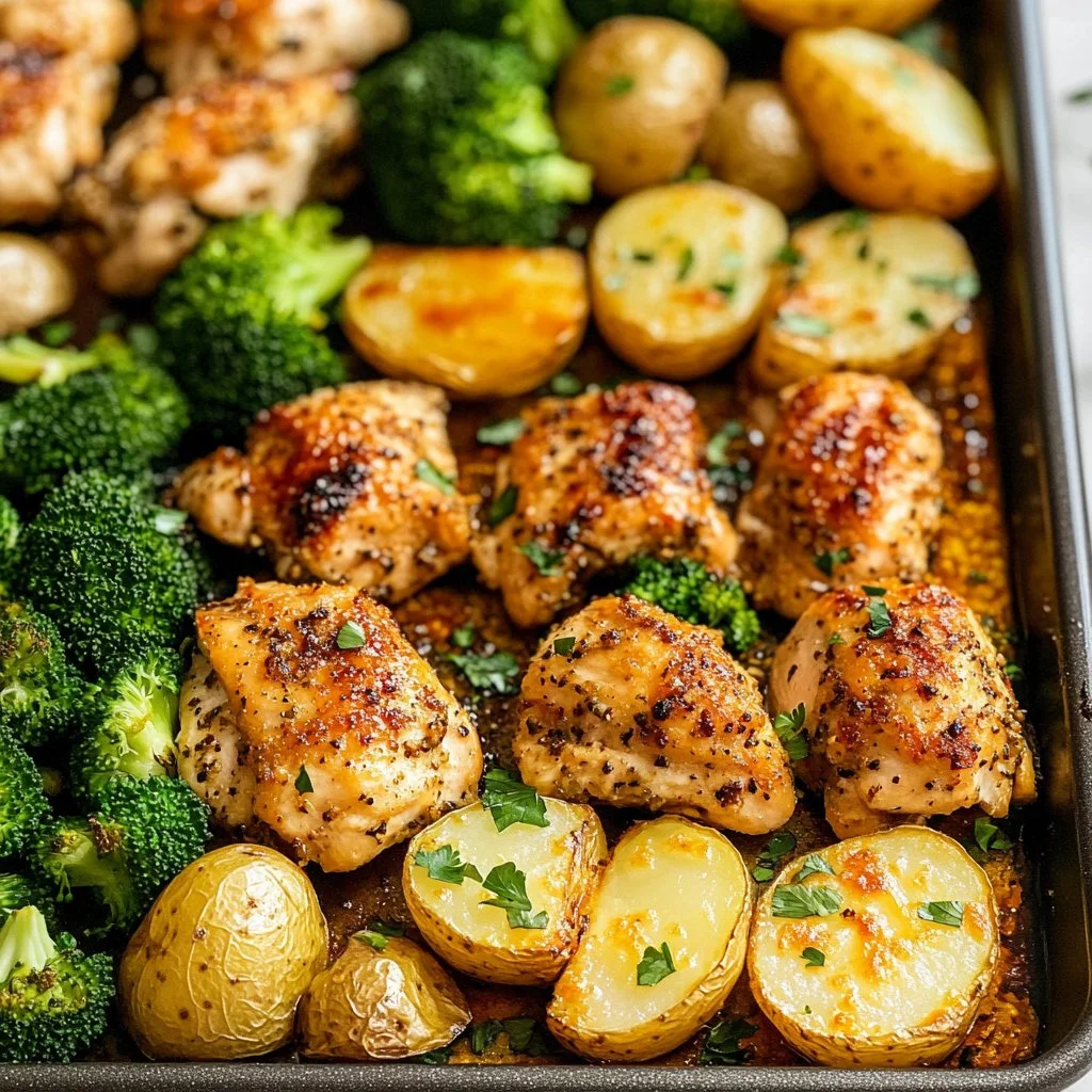 Delicious Garlic Parmesan Chicken served with golden roasted potatoes