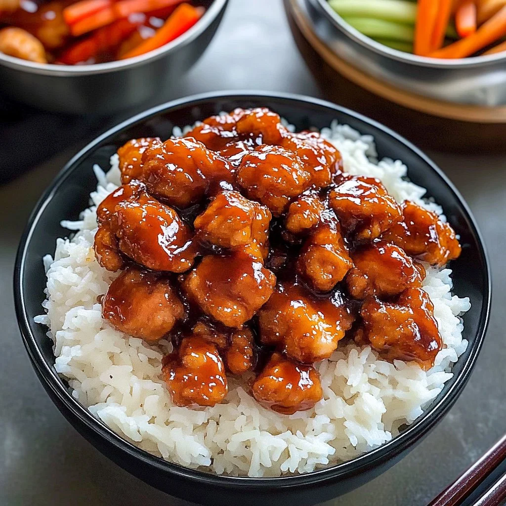 Delicious plate of General Tso's Chicken garnished with green onions