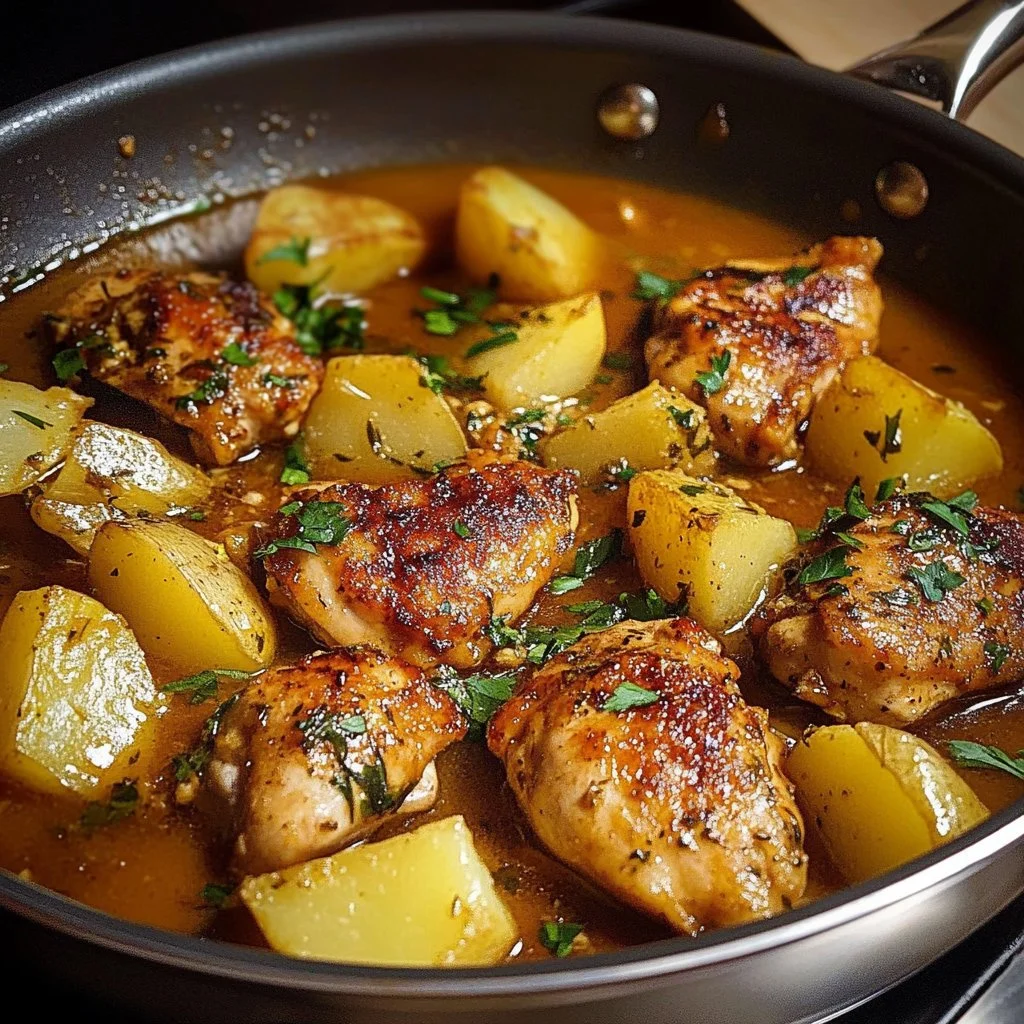Greek Lemon Chicken and Potatoes dish with herbs and spices