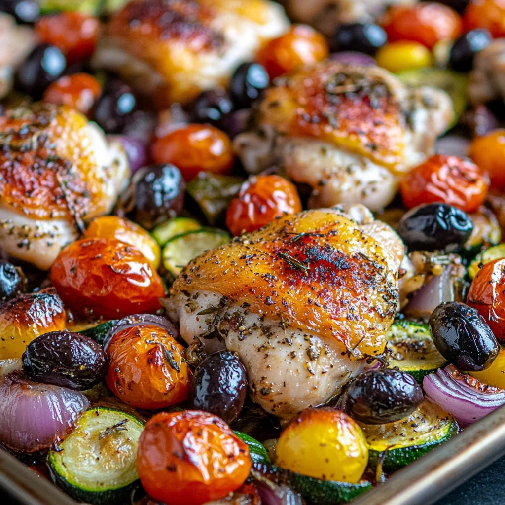 Delicious Greek sheet pan chicken with vegetables ready for baking