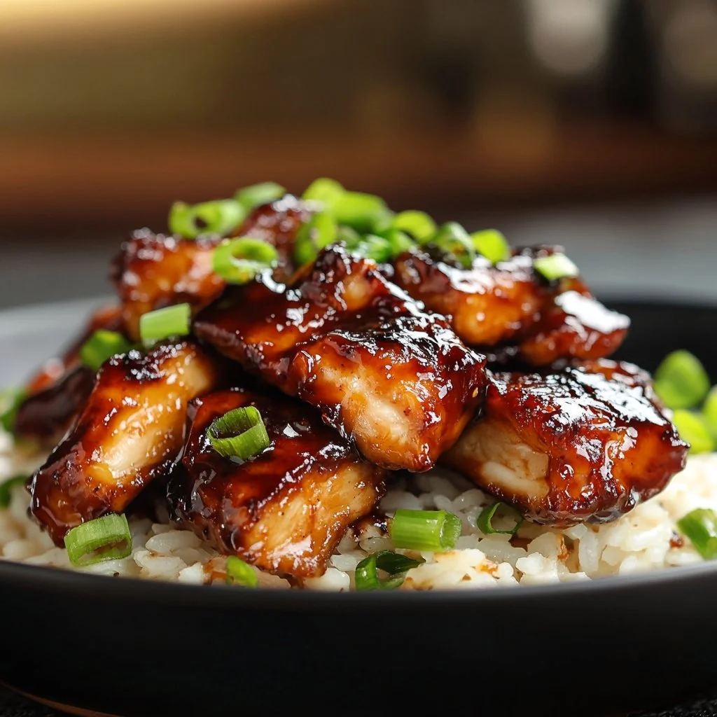 Delicious Honey BBQ Chicken served over rice