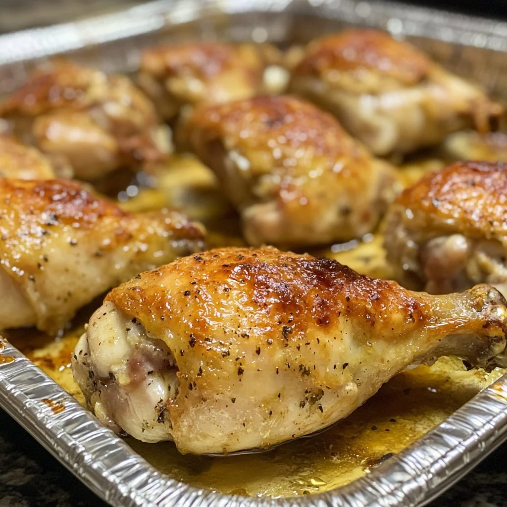 Deliciously juicy baked chicken recipe with herbs and spices.