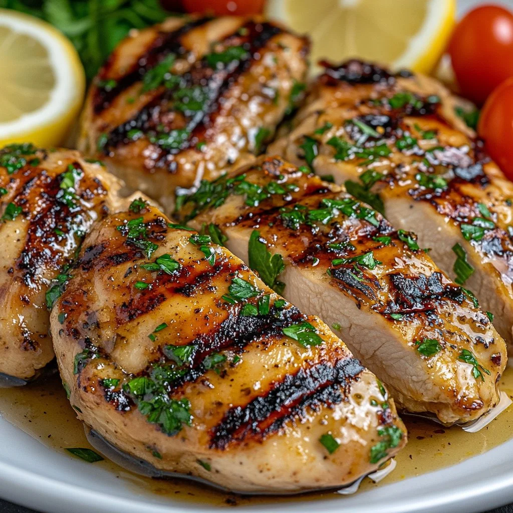 Melt-in-your-mouth Caesar Chicken garnished with fresh greens and parmesan.