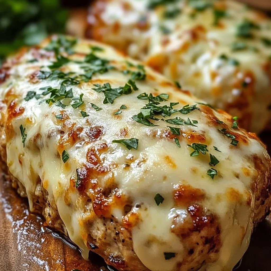 Melt-in-your-mouth garlic parmesan chicken meatloaf served with herbs