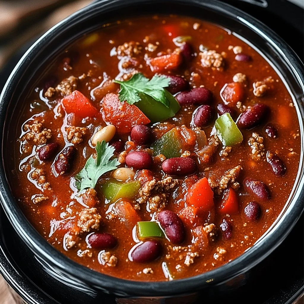 Bowl of old fashioned chili topped with cheese and herbs