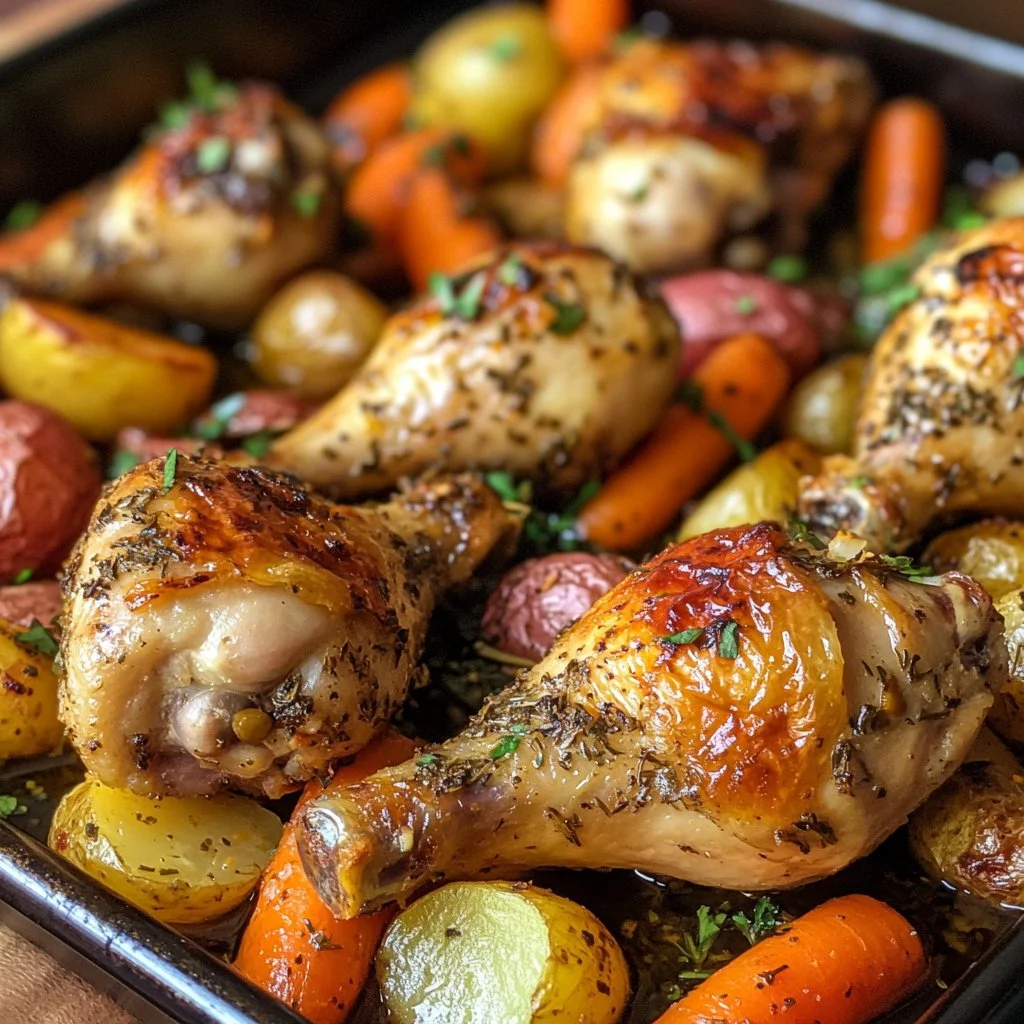 One pan chicken and veggies dish in a skillet with colorful vegetables.