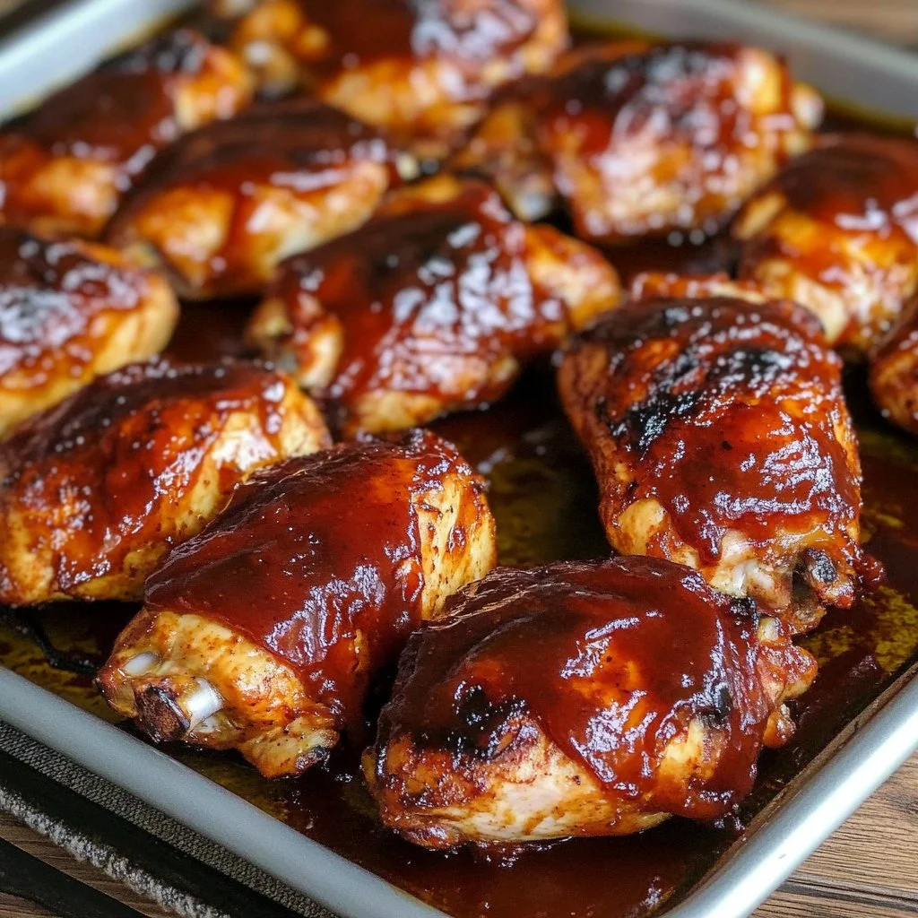 Delicious oven roasted BBQ chicken served on a plate