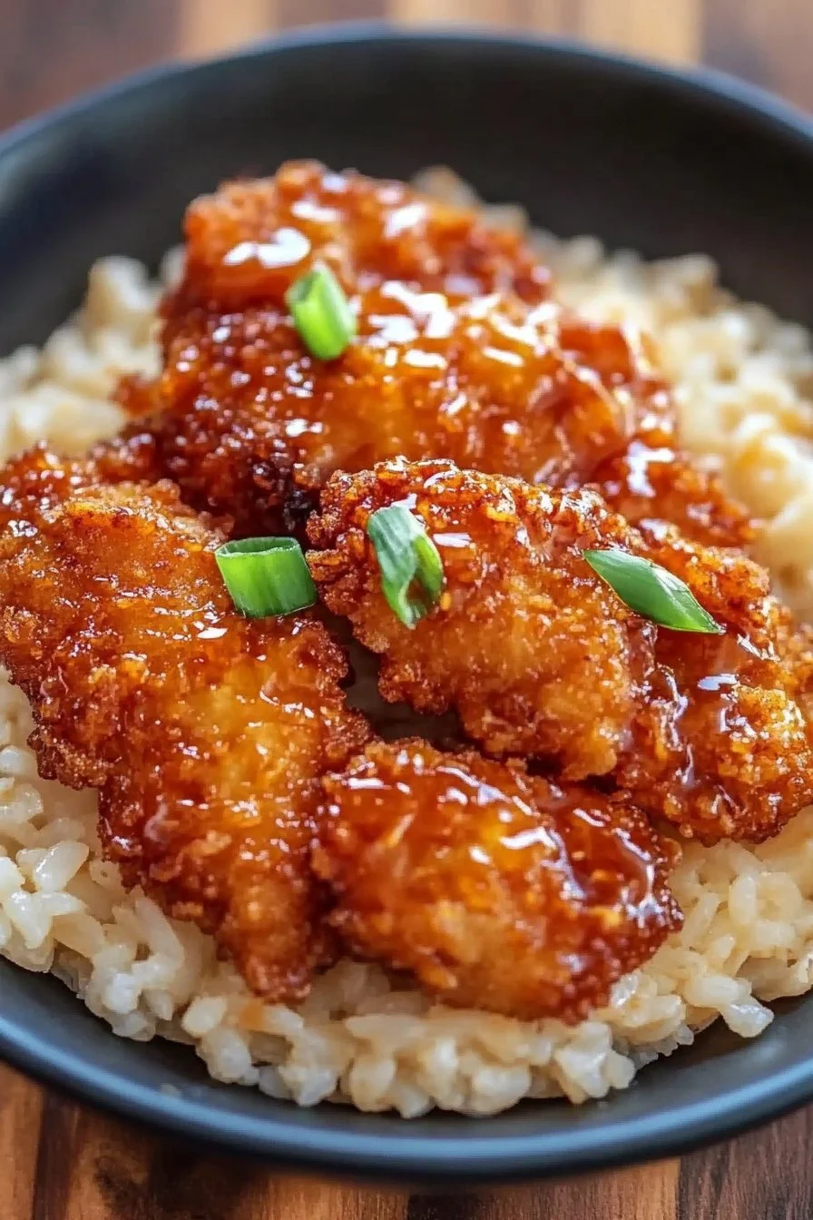 Garlic Honey Crispy Chicken Rice Bowl
