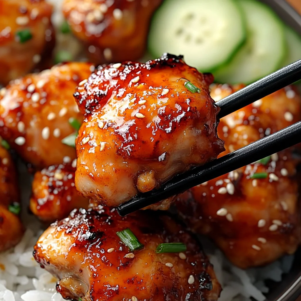 Air fryer sticky sweet chili chicken thighs garnished and ready to serve