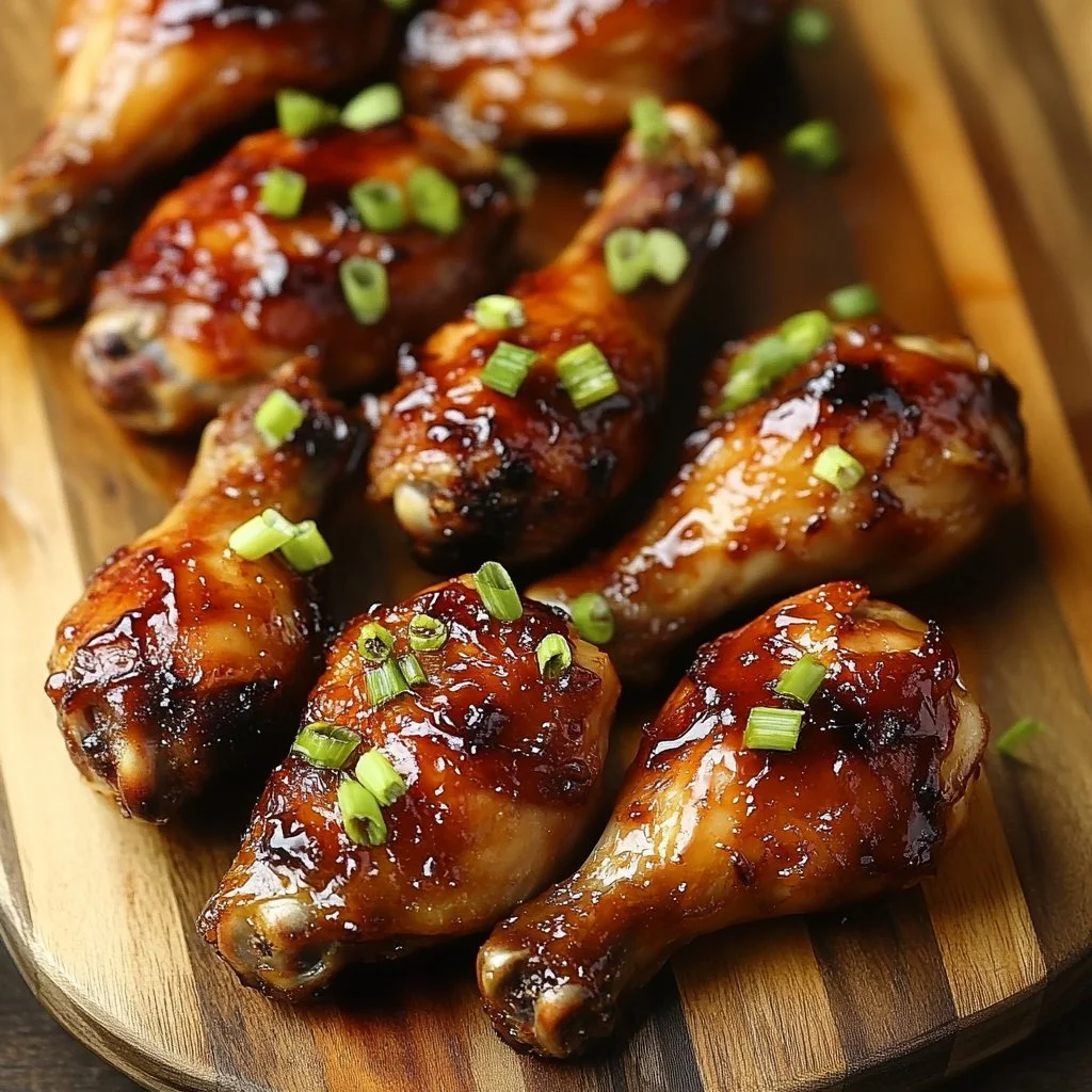 Delicious soy glazed chicken drumsticks garnished with sesame seeds