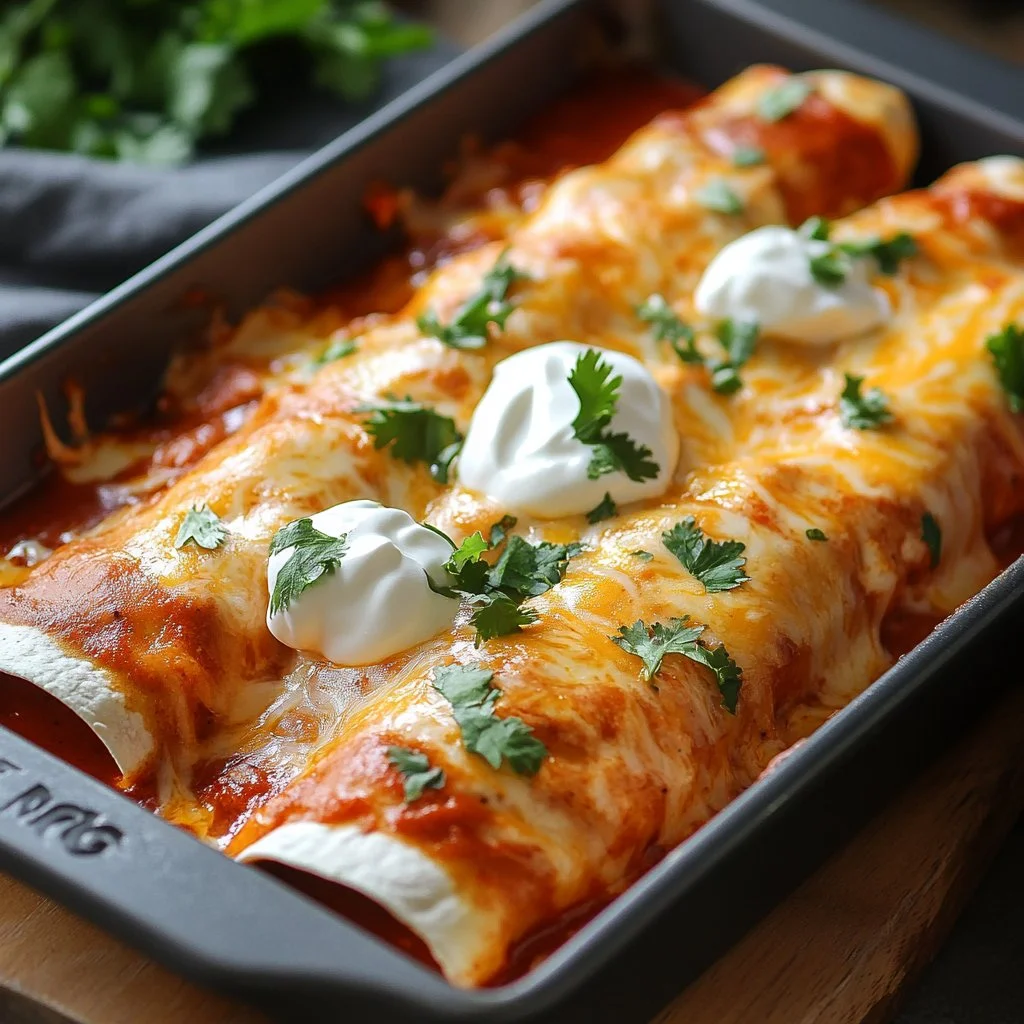 Delicious quick and easy chicken enchiladas topped with cheese and salsa