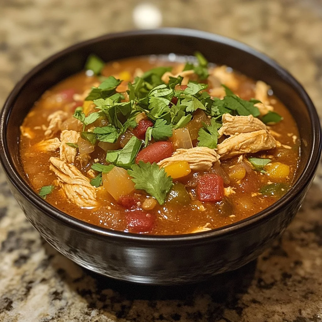 Bowl of white chicken chili garnished with cilantro and jalapenos