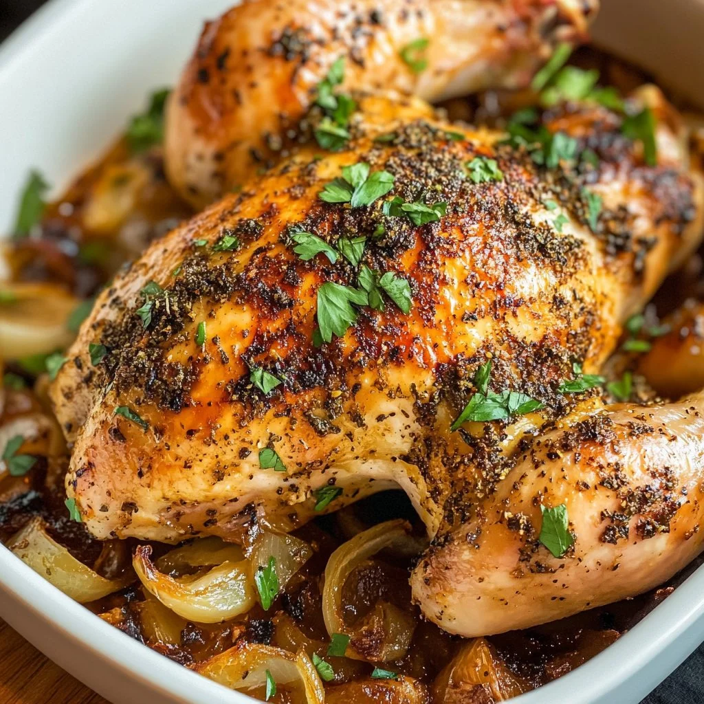 Delicious Za'atar Chicken served with fresh herbs and lemon.