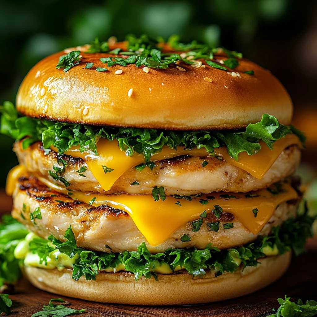 Delicious air fryer chicken burgers served with fresh toppings