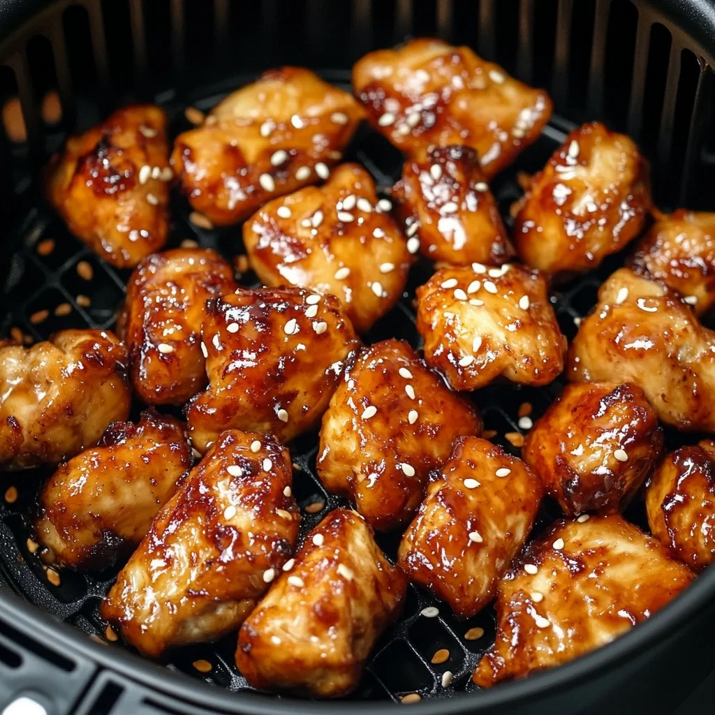 Delicious Air Fryer Teriyaki Chicken garnished with sesame seeds and green onions