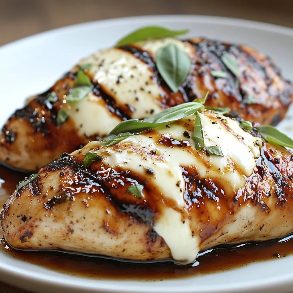 Balsamic baked chicken breast with melted mozzarella cheese on top
