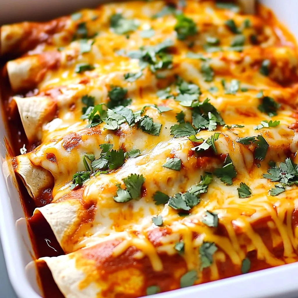 Delicious homemade chicken enchiladas topped with cheese and salsa