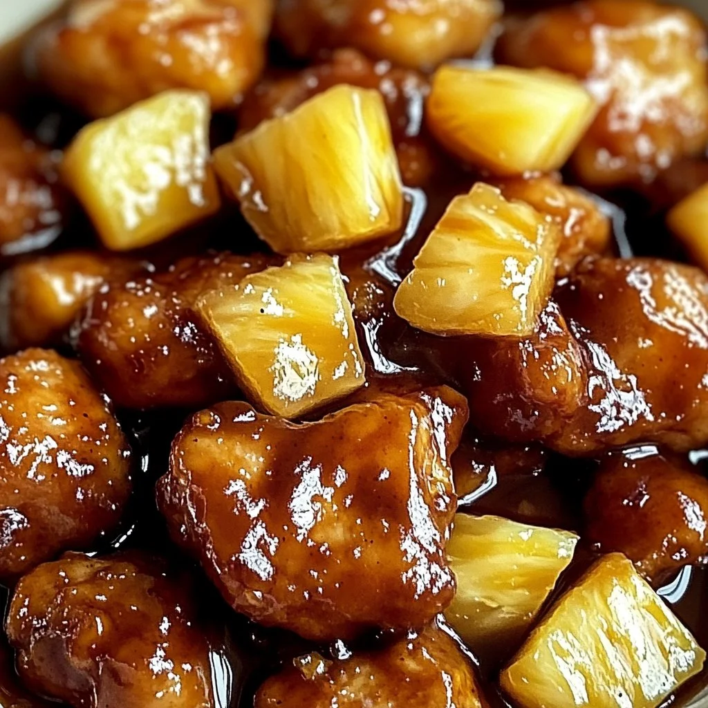 Deliciously cooked Brown Sugar Pineapple Chicken served on a plate