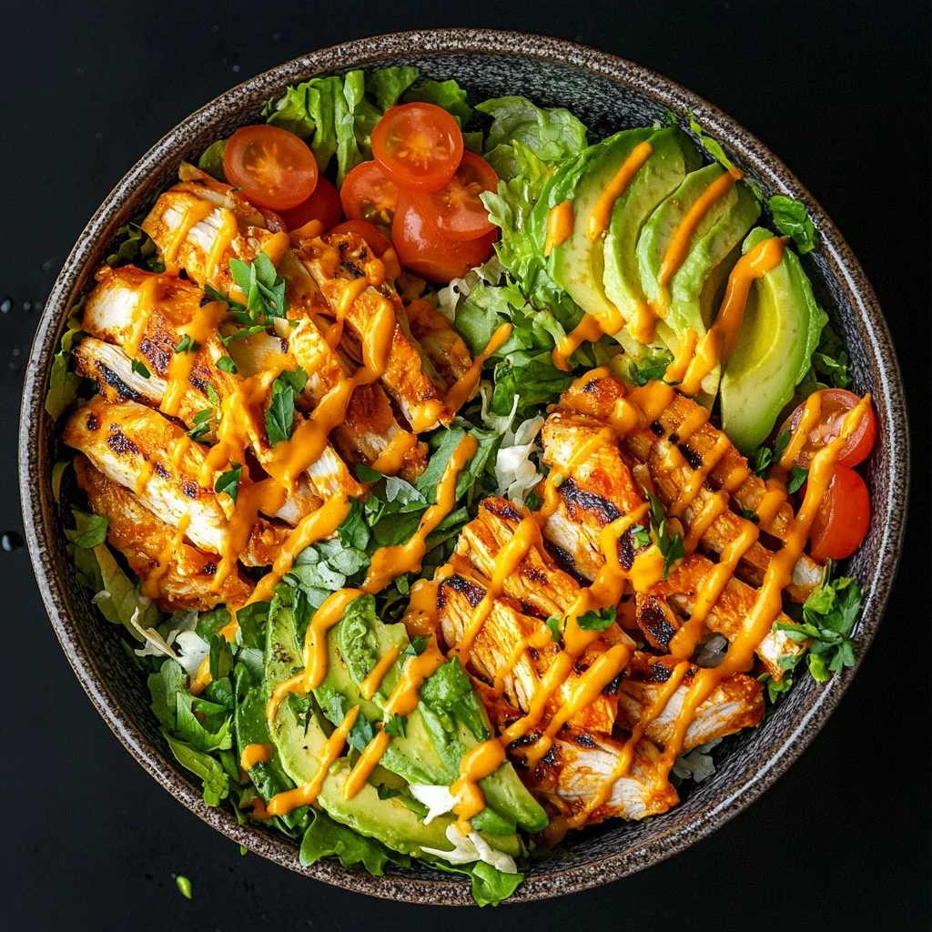Delicious Buffalo Chicken Bowls with colorful vegetables and toppings