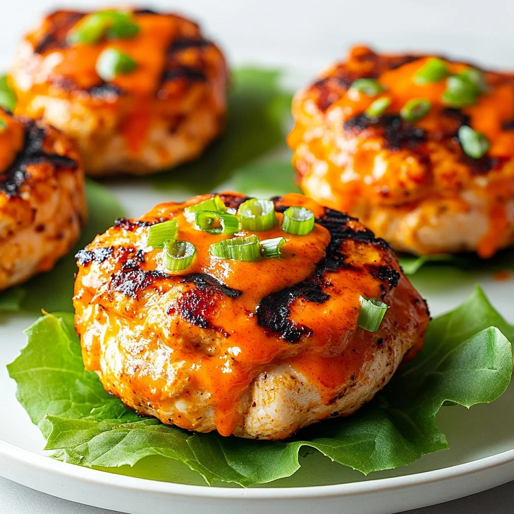 Delicious homemade Buffalo Chicken Burgers garnished with lettuce and sauce