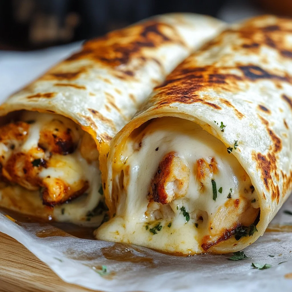 Delicious cheesy chicken garlic wraps ready to serve