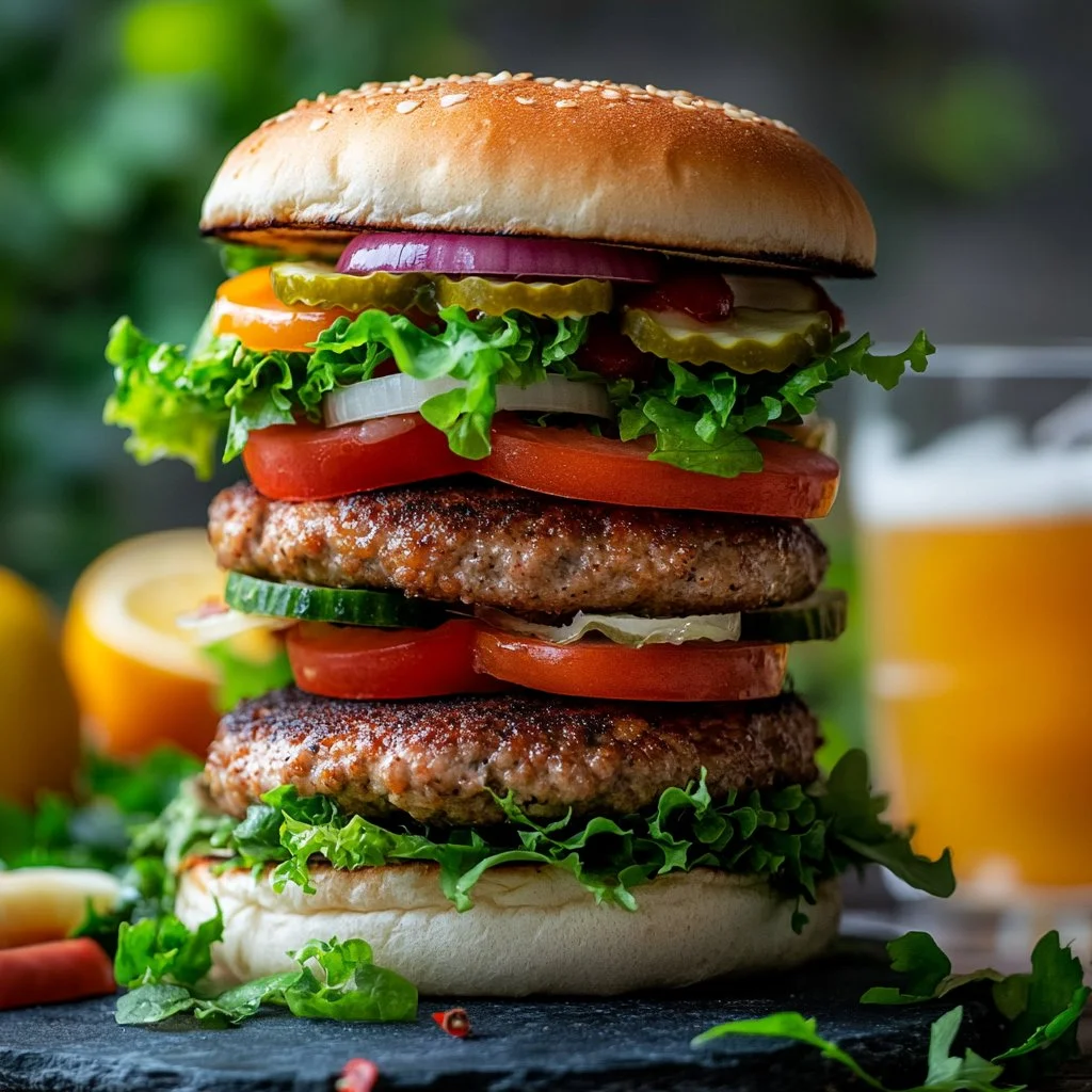 Delicious chicken burger with fresh toppings and grilled chicken patty