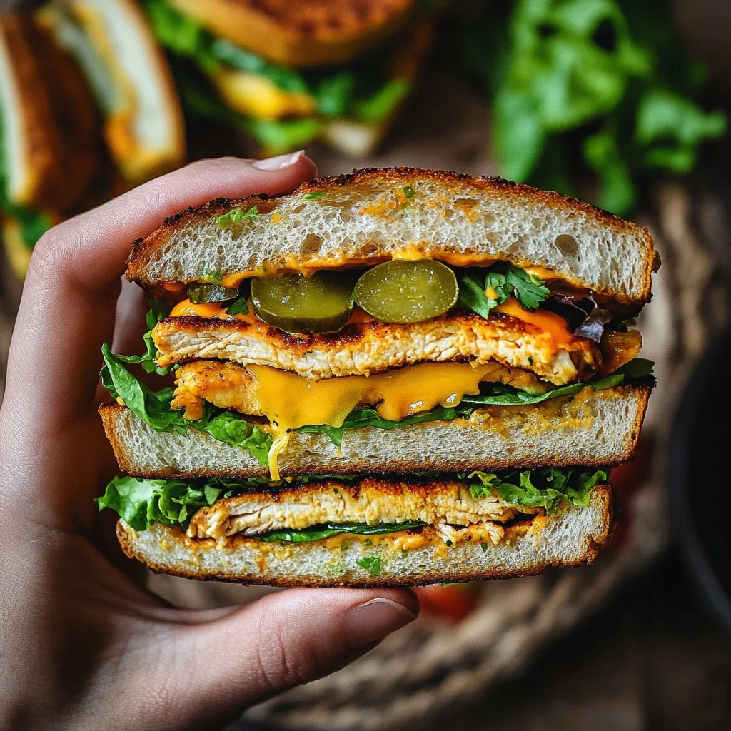 Delicious homemade chicken burger with fresh toppings and condiments.