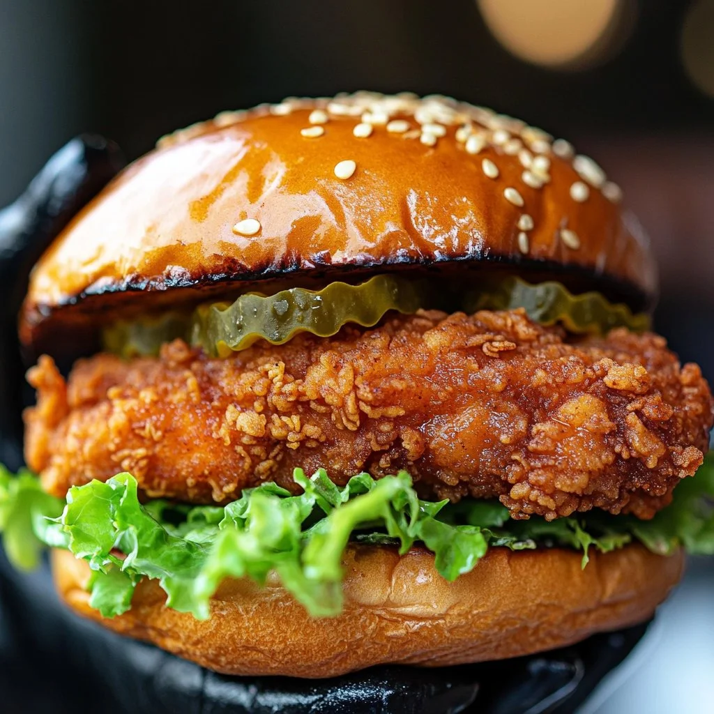 Delicious chicken burger with fresh toppings and a crispy bun