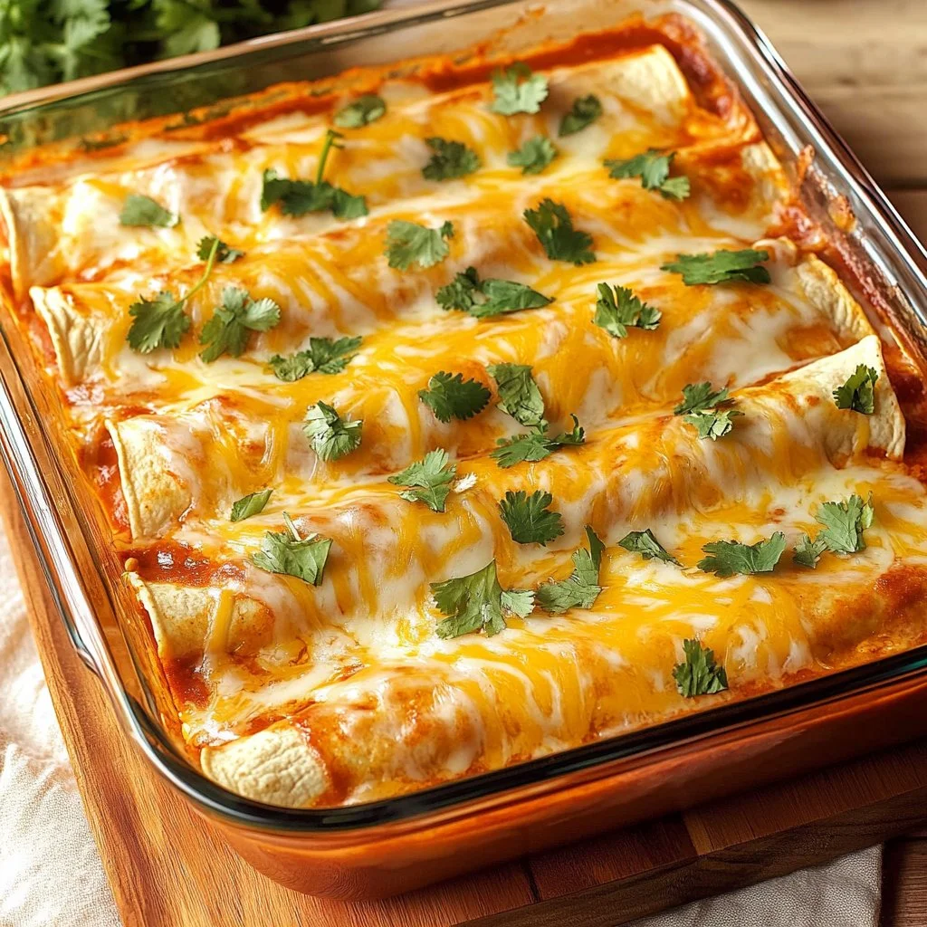 Plate of delicious chicken enchiladas topped with cheese and salsa