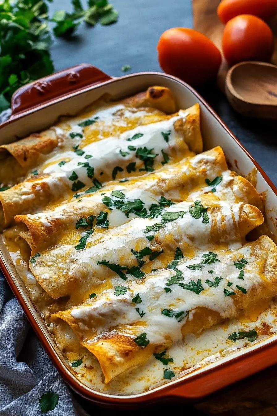 Chicken Enchiladas with Sour Cream White Sauce