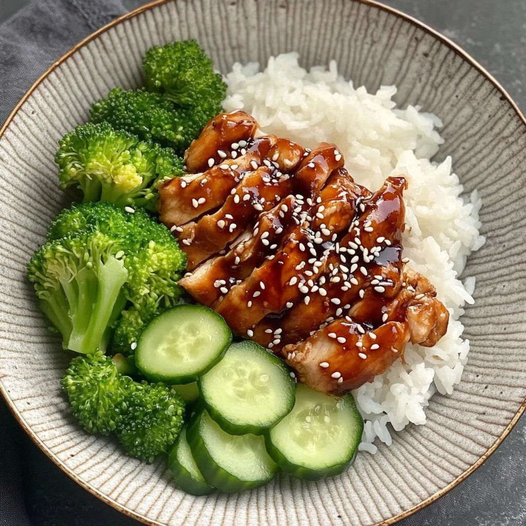 Chicken Teriyaki Bowl with rice and vegetables in savory sauce