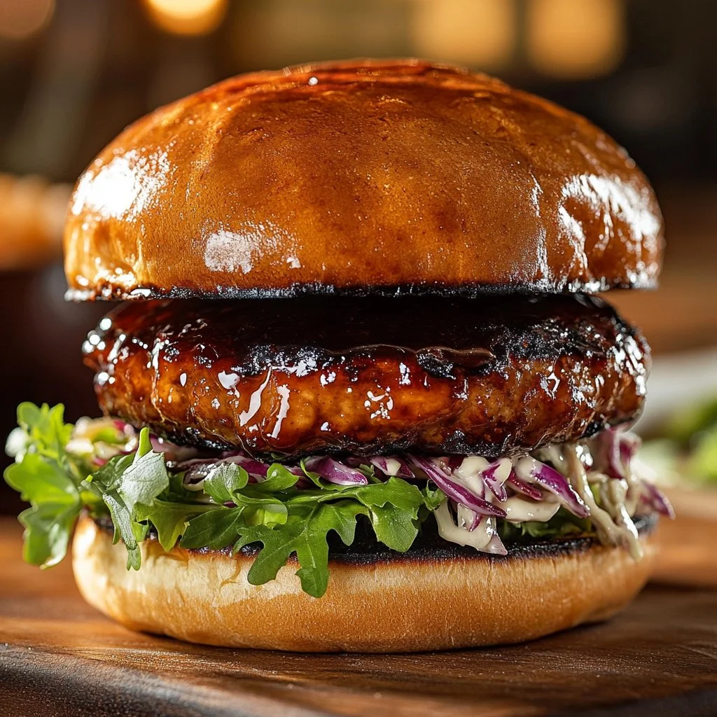 Juicy Chicken Teriyaki Burger topped with fresh ingredients and teriyaki sauce