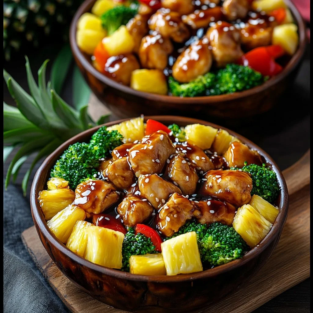 Delicious Chicken Teriyaki Pineapple Bowl with pineapple and vegetables