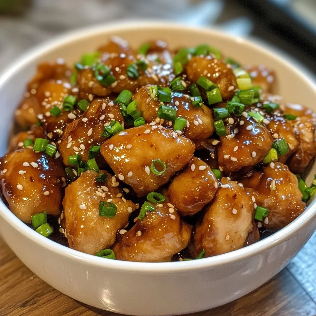 Plate of Chinese Honey Garlic Chicken with vegetables and rice.