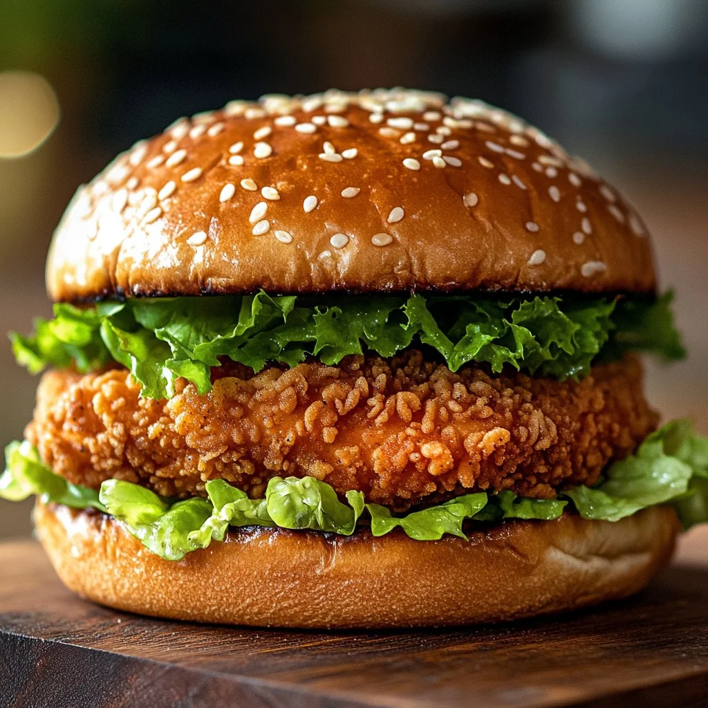 Homemade McChicken Sandwich with crispy chicken and lettuce