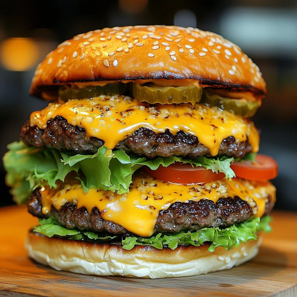 Delicious crack burgers with fresh toppings and sides.