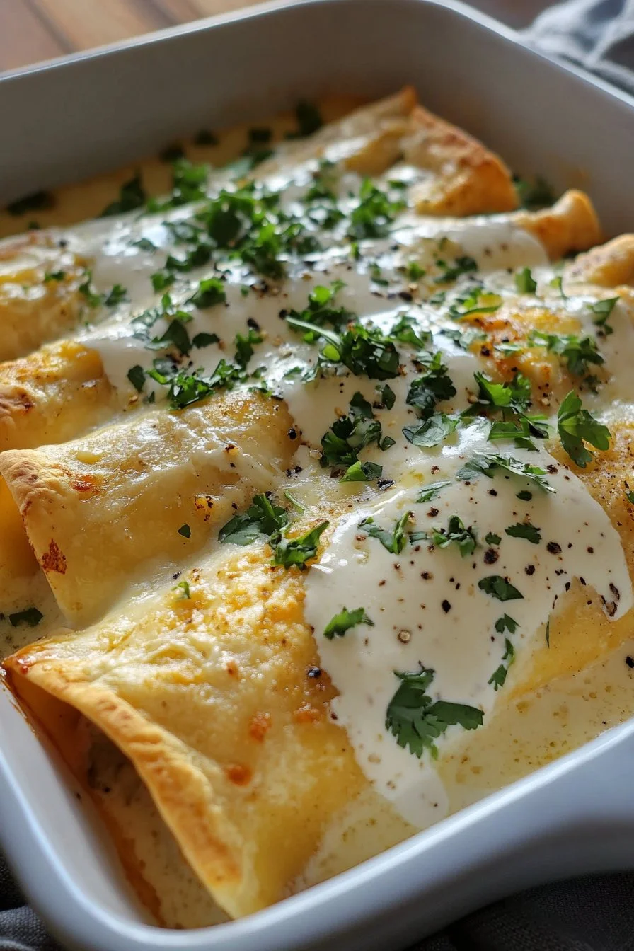 Creamy Chicken Enchiladas with Sour Cream White Sauce