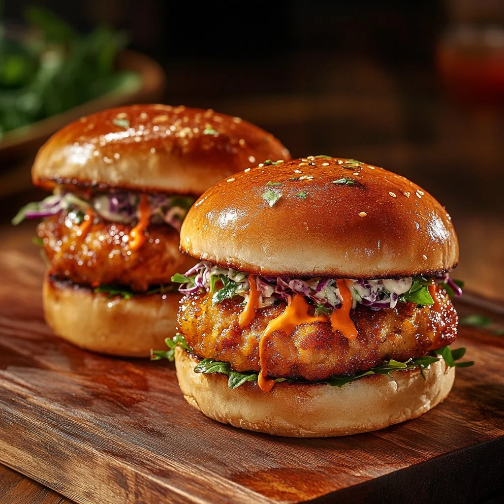 Delicious crispy chicken burger with fresh toppings and golden bun