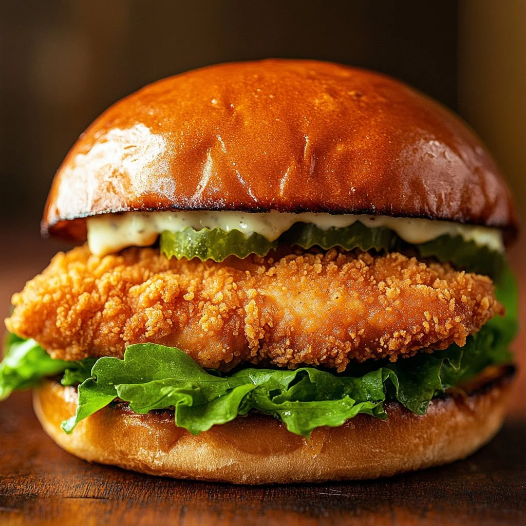 Crispy Chicken Caesar Sandwich with romaine lettuce and creamy dressing