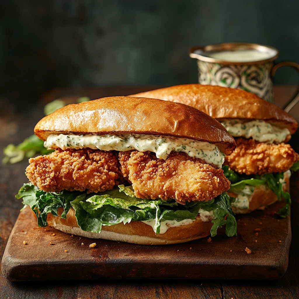 Crispy Chicken Caesar Sandwich with lettuce and Caesar dressing