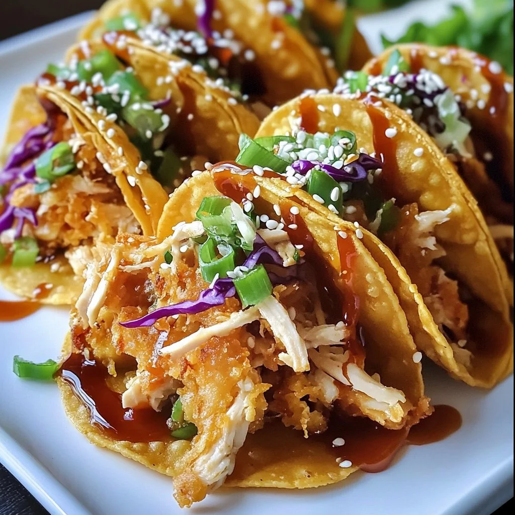 Crispy chicken wonton tacos served with fresh toppings and sauce