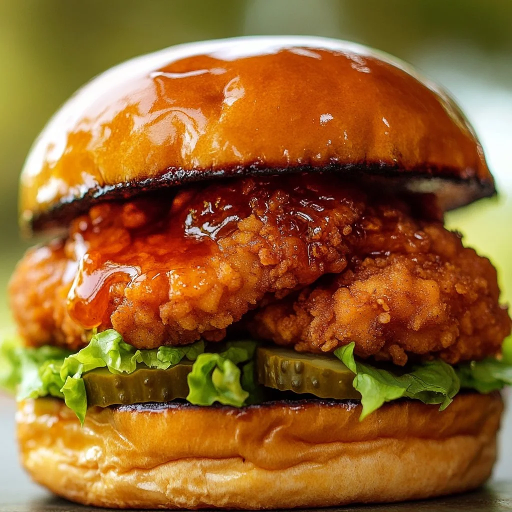 Crispy hot honey chicken burger served with fresh toppings