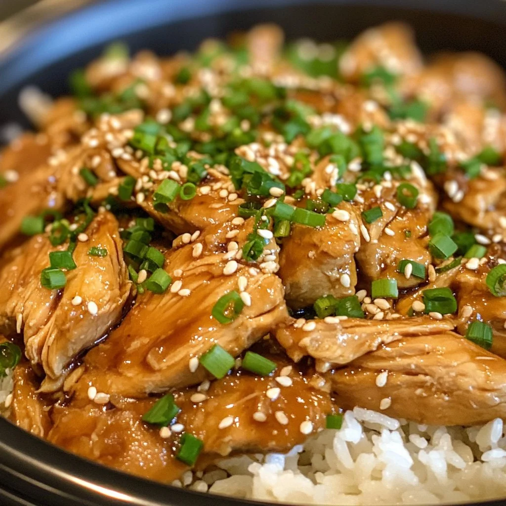 Crockpot Teriyaki Chicken ready to serve with vegetables and rice