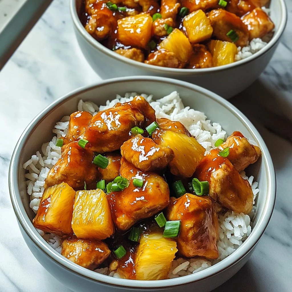 Delicious Easy Pineapple Chicken served over fluffy rice