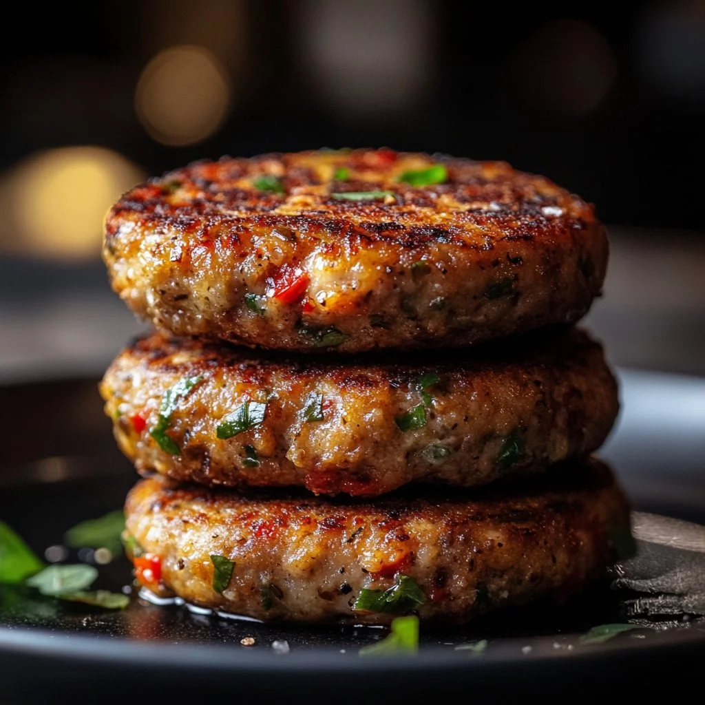 Delicious Greek chicken burger topped with fresh herbs and ingredients.