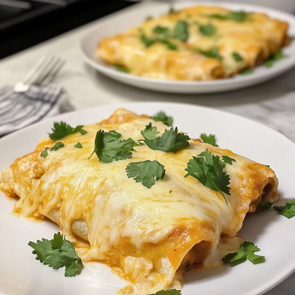 Delicious green chile chicken enchiladas served on a plate