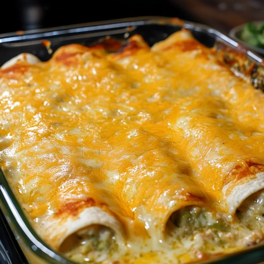 Delicious Green Chile Chicken Enchiladas served on a plate
