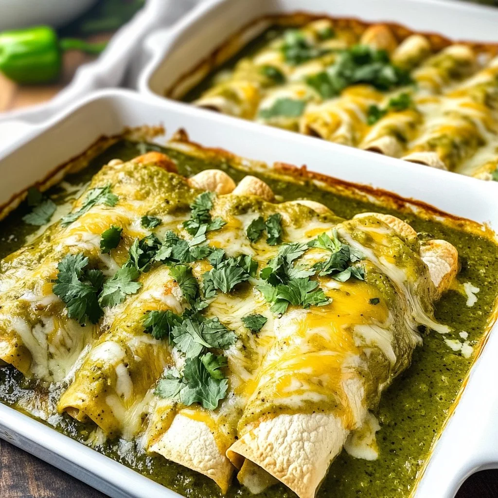 A delicious plate of green enchiladas with chicken and salsa verde