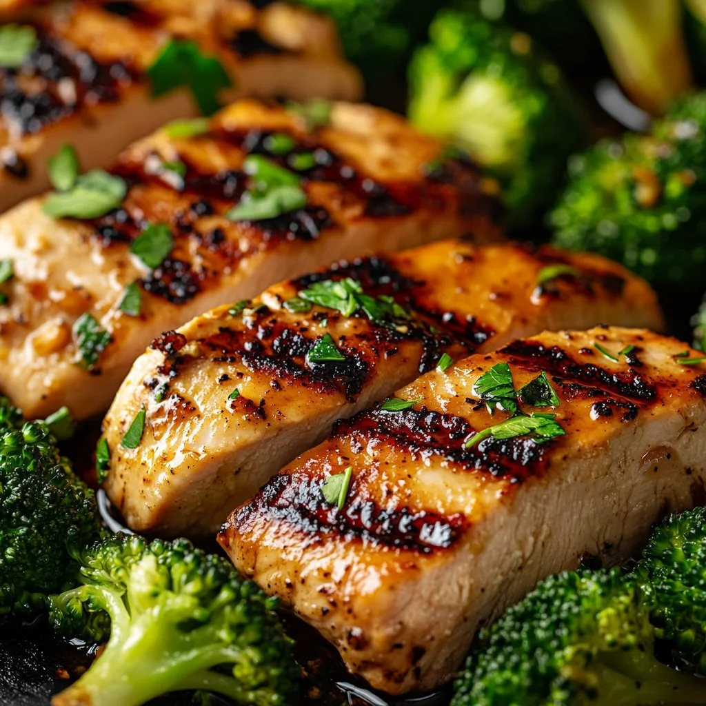 Grilled chicken and broccoli bowl with creamy garlic sauce
